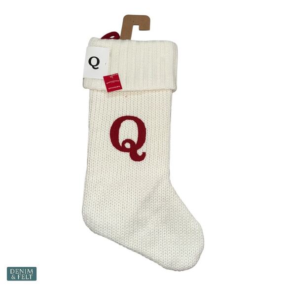 NEW Wondershop Knit Christmas Stocking Monogram Q Red White Holiday Festive Cozy - Picture 4 of 5